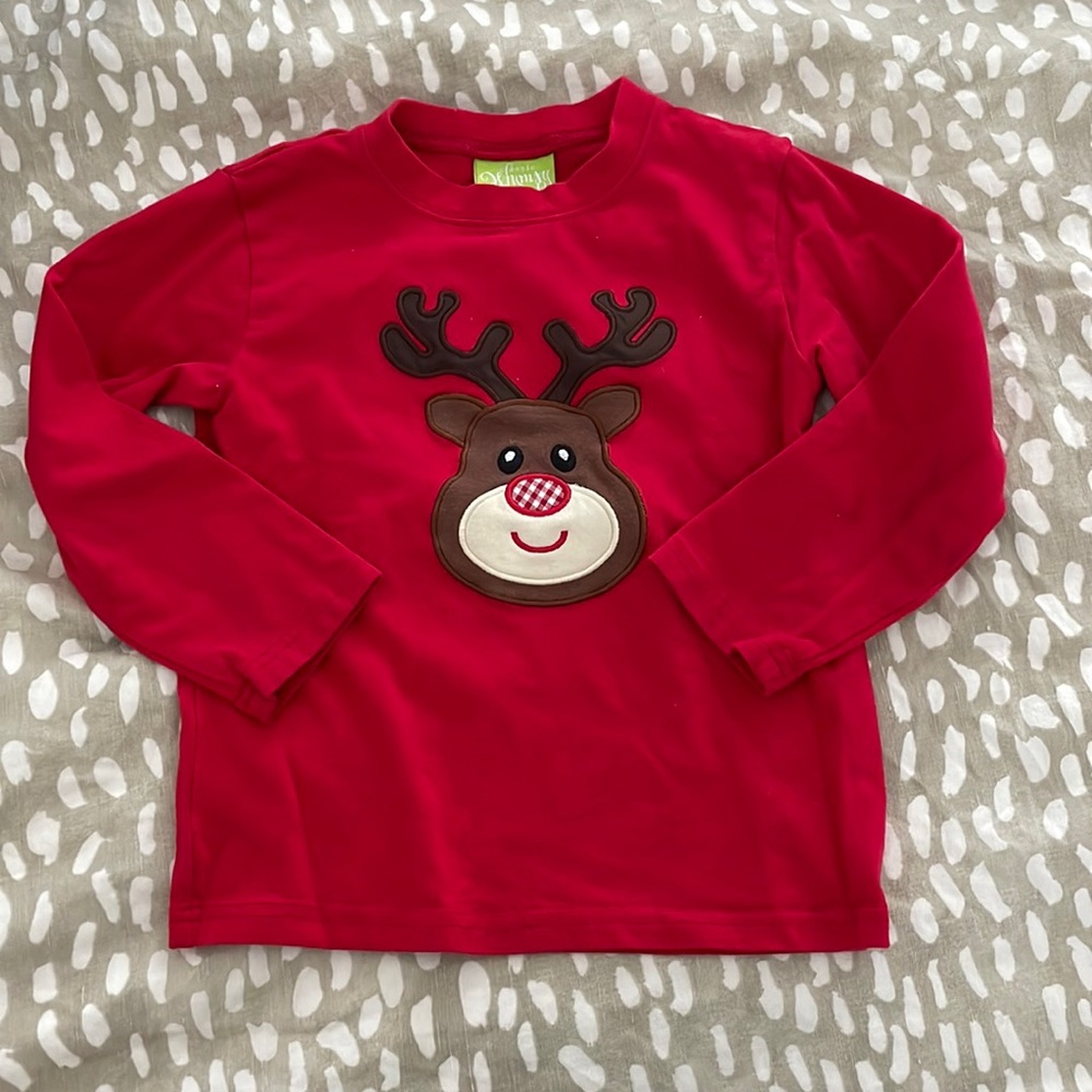 Red Rudolph appliqué shirt 3/3T